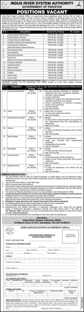 Govt of Pakistan IRSA Jobs 2026 – Indus River System Authority Career 1000238257