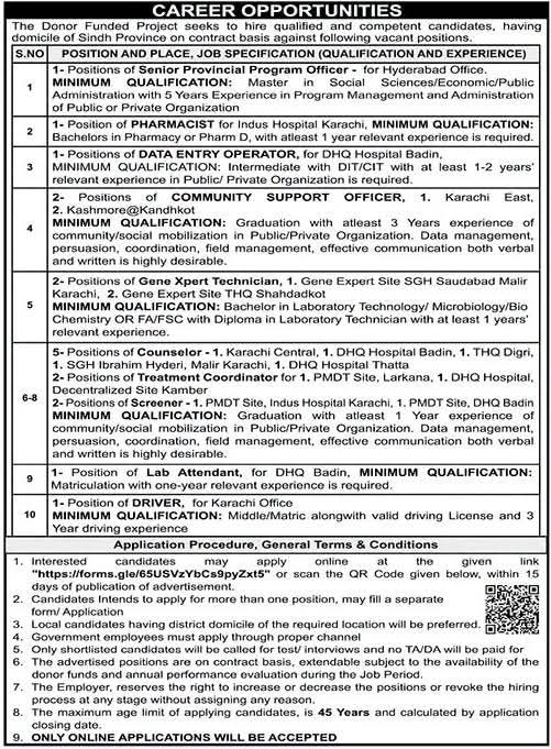 Donor Funded Project Jobs 2026 in Sindh: 18 Vacancies 1000361625